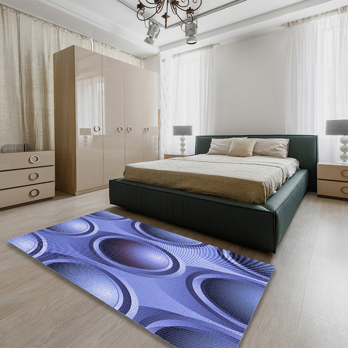 Patterned Sky Blue Rug in a Bedroom, pat1068blu