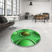 Round Patterned Green Rug in a Office, pat1068grn