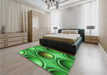 Patterned Green Rug in a Bedroom, pat1068grn