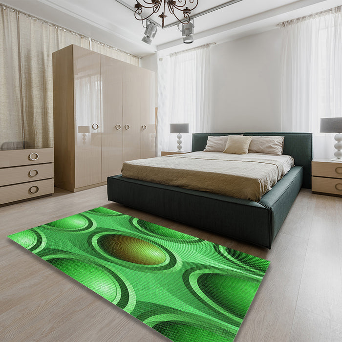 Patterned Green Rug in a Bedroom, pat1068grn