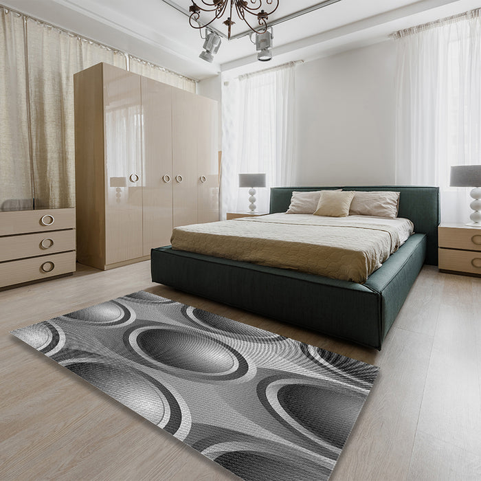 Patterned Dark Gray Rug in a Bedroom, pat1068gry