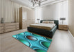 Round Machine Washable Transitional Teal Green Rug in a Office, wshpat1068lblu