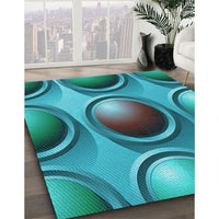 Patterned Teal Green Rug, pat1068lblu