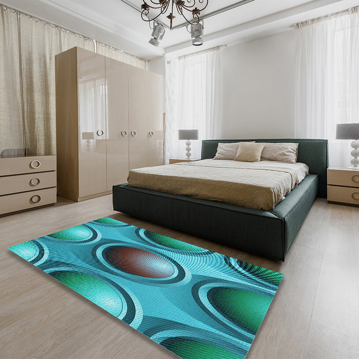 Patterned Teal Green Rug in a Bedroom, pat1068lblu