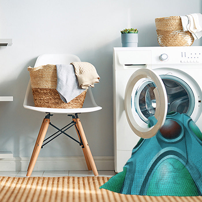 Machine Washable Transitional Teal Green Rug in a Washing Machine, wshpat1068lblu