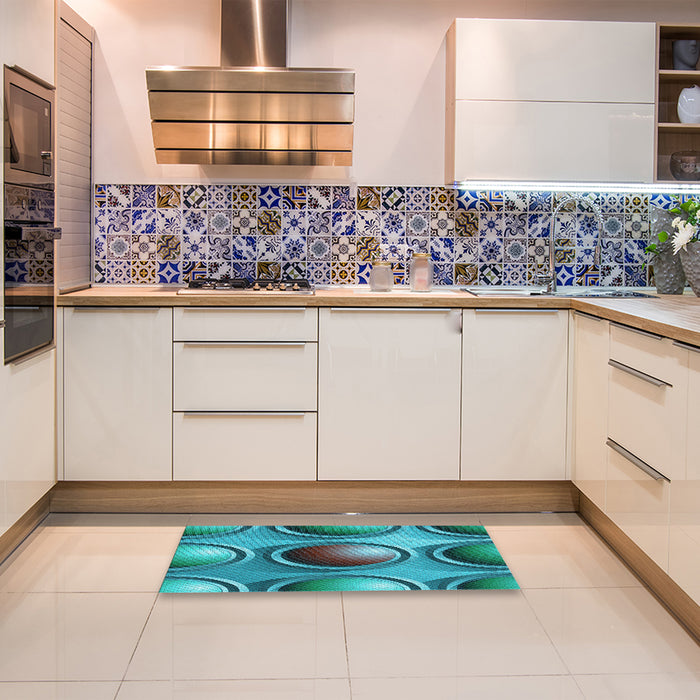 Patterned Teal Green Rug in a Kitchen, pat1068lblu