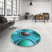 Round Patterned Teal Green Rug in a Office, pat1068lblu