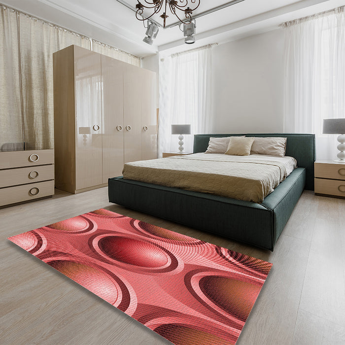 Round Machine Washable Transitional Red Rug in a Office, wshpat1068rd