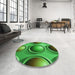 Round Patterned Neon Green Rug in a Office, pat1069grn