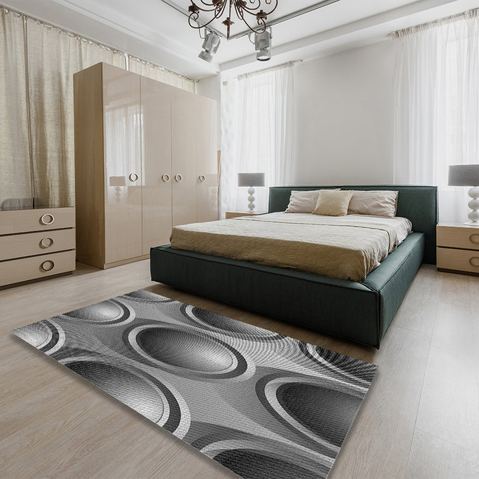 Round Machine Washable Transitional Black Rug in a Office, wshpat1069gry