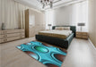 Patterned Blue Rug in a Bedroom, pat1069lblu