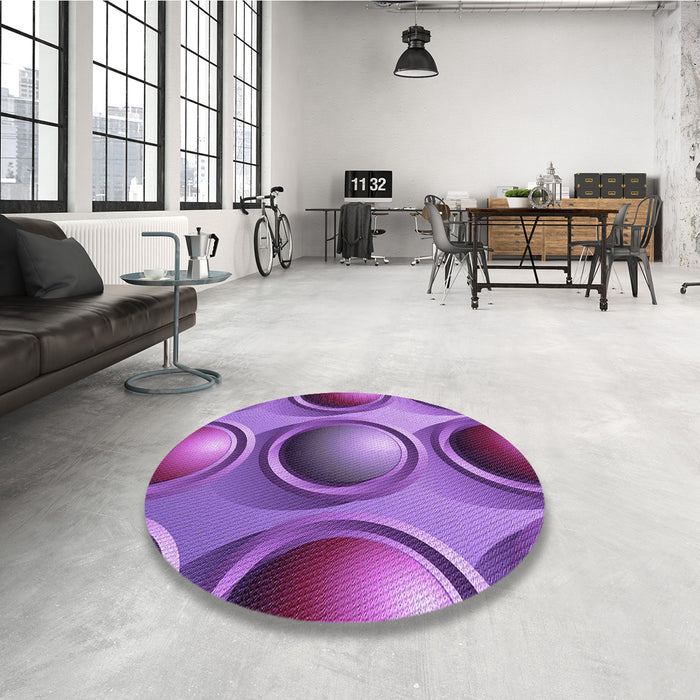 Round Patterned Dark Magenta Purple Rug in a Office, pat1069pur