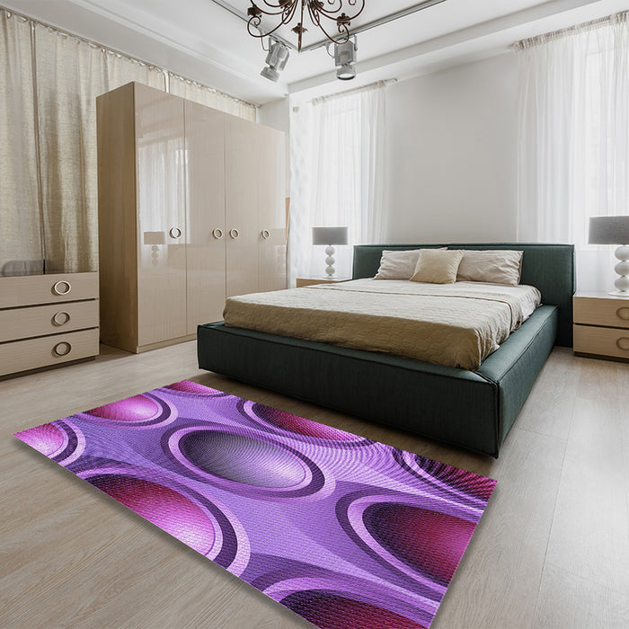 Patterned Dark Magenta Purple Rug in a Bedroom, pat1069pur