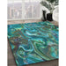 Machine Washable Transitional Deep-Sea Green Rug in a Family Room, wshpat107lblu