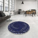 Round Patterned Deep Periwinkle Purple Rug in a Office, pat1070blu