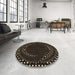 Round Patterned Black Rug in a Office, pat1070brn