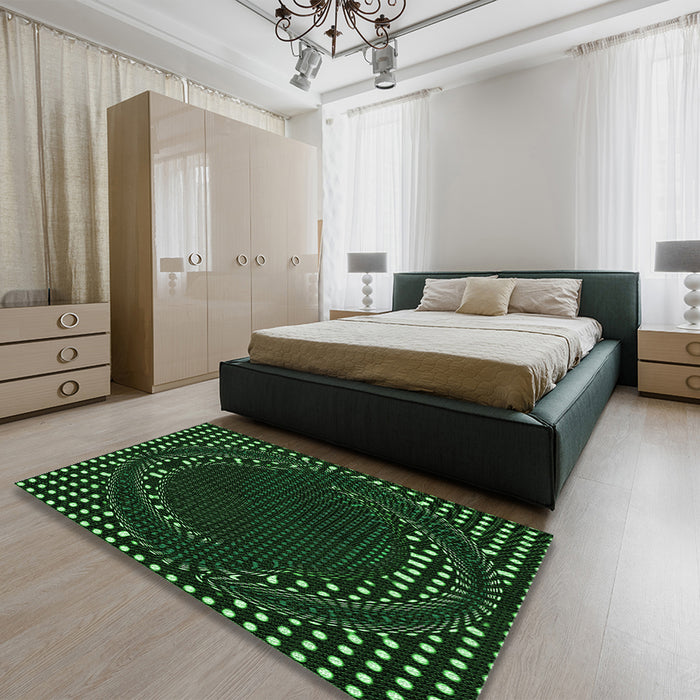 Patterned Black Rug in a Bedroom, pat1070grn