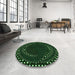 Round Patterned Black Rug in a Office, pat1070grn