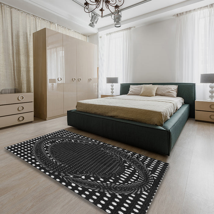Round Machine Washable Transitional Black Rug in a Office, wshpat1070gry