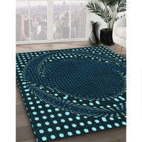 Patterned Dark Cyan Green Rug, pat1070lblu