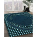 Patterned Dark Cyan Green Rug in Family Room, pat1070lblu