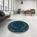 Round Patterned Dark Cyan Green Rug in a Office, pat1070lblu