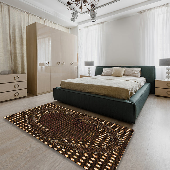 Patterned Sienna Brown Rug in a Bedroom, pat1070org
