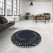 Round Machine Washable Transitional Mist Blue Rug in a Office, wshpat1070