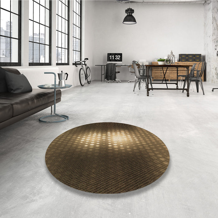 Round Patterned Copper Brown Rug in a Office, pat1071brn