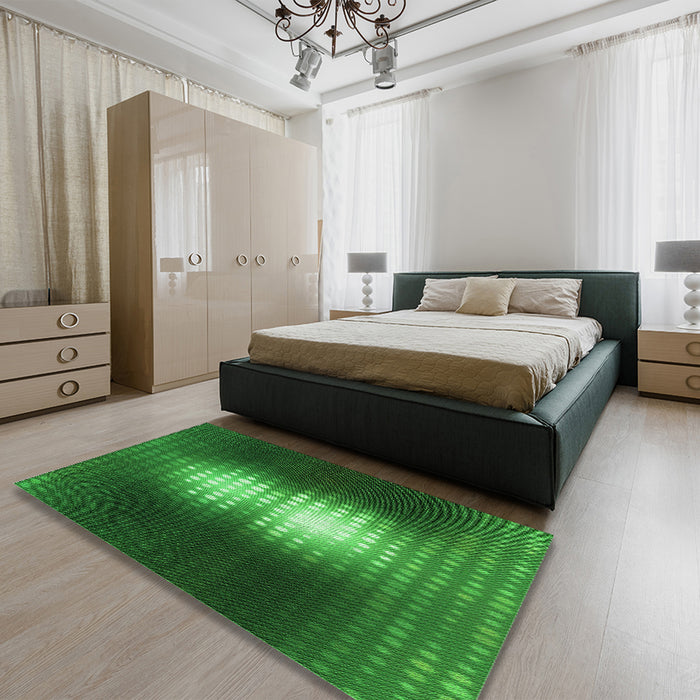 Patterned Deep Emerald Green Rug in a Bedroom, pat1071grn