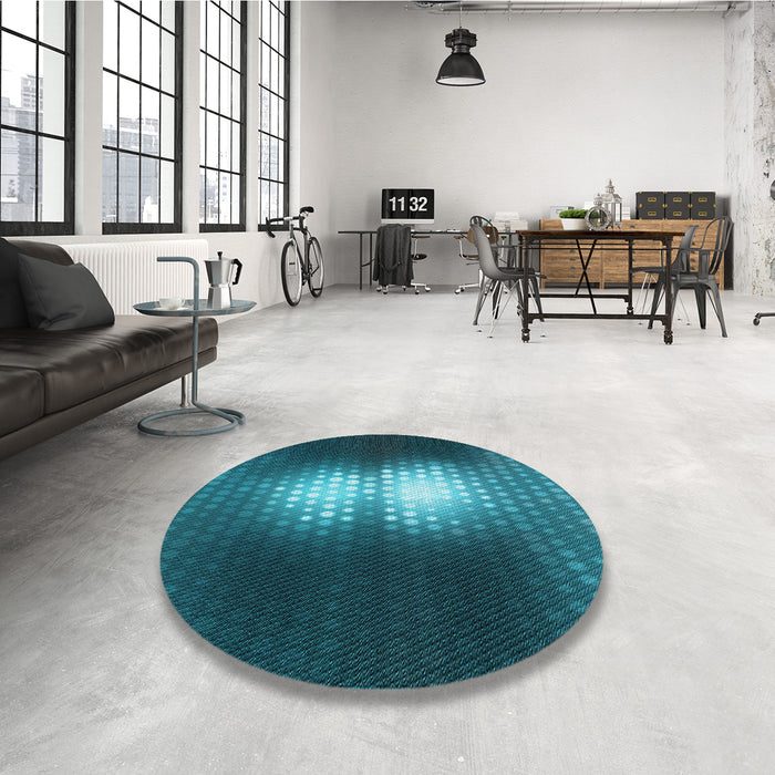 Round Patterned Dark Turquoise Green Rug in a Office, pat1071lblu