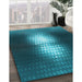 Patterned Dark Turquoise Green Rug in Family Room, pat1071lblu