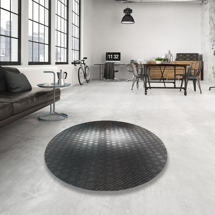 Round Machine Washable Transitional Charcoal Black Rug in a Office, wshpat1071