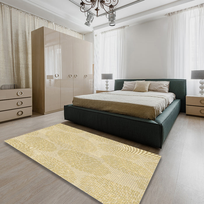 Round Machine Washable Transitional Sun Yellow Rug in a Office, wshpat1072brn