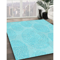 Patterned Bright Turquoise Blue Rug, pat1072lblu