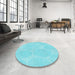 Round Patterned Bright Turquoise Blue Rug in a Office, pat1072lblu