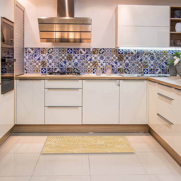 Patterned Yellow Rug in a Kitchen, pat1072org