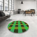 Round Patterned Army Green Rug in a Office, pat1073grn