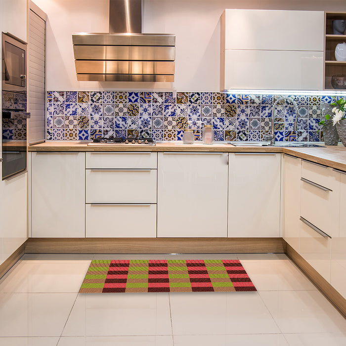 Patterned Tomato Red Rug in a Kitchen, pat1073org