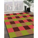 Patterned Tomato Red Rug in Family Room, pat1073org