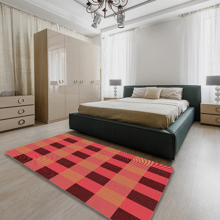 Patterned Red Rug in a Bedroom, pat1073rd