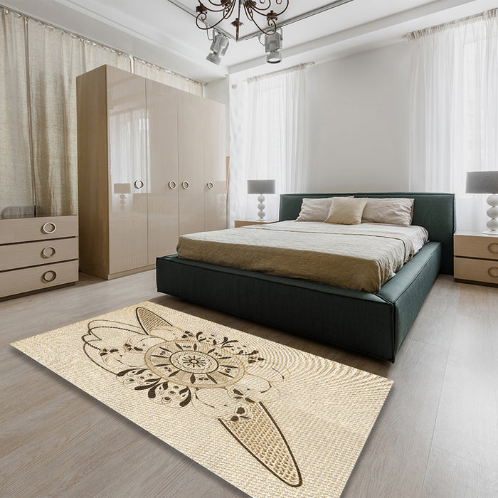Patterned Peru Brown Rug in a Bedroom, pat1074brn