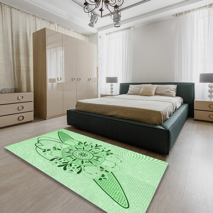 Patterned Mint Green Rug in a Bedroom, pat1074grn