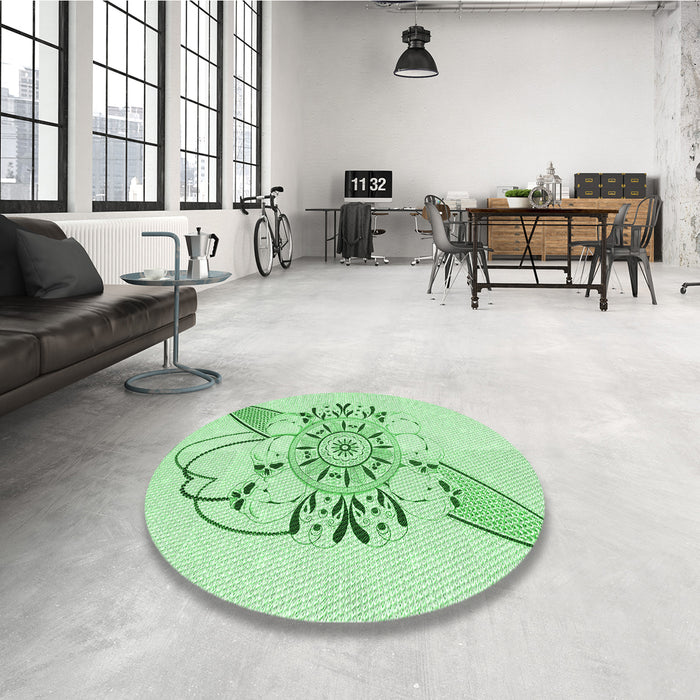 Round Patterned Mint Green Rug in a Office, pat1074grn