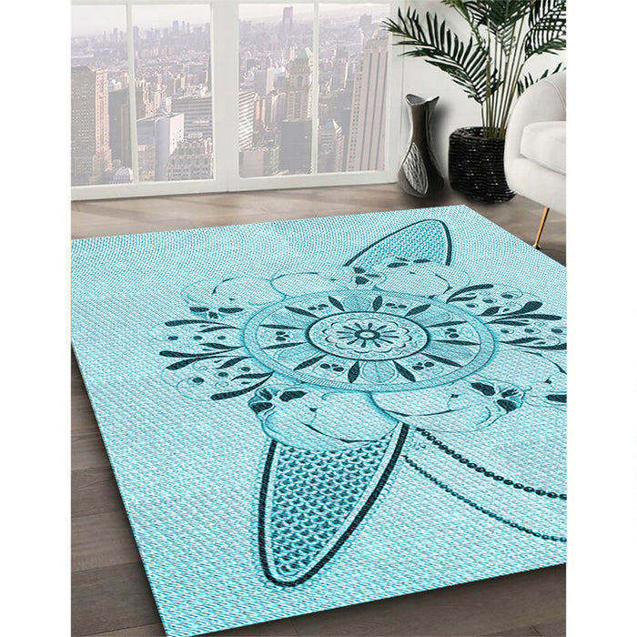 Machine Washable Transitional Electric Blue Rug in a Family Room, wshpat1074lblu
