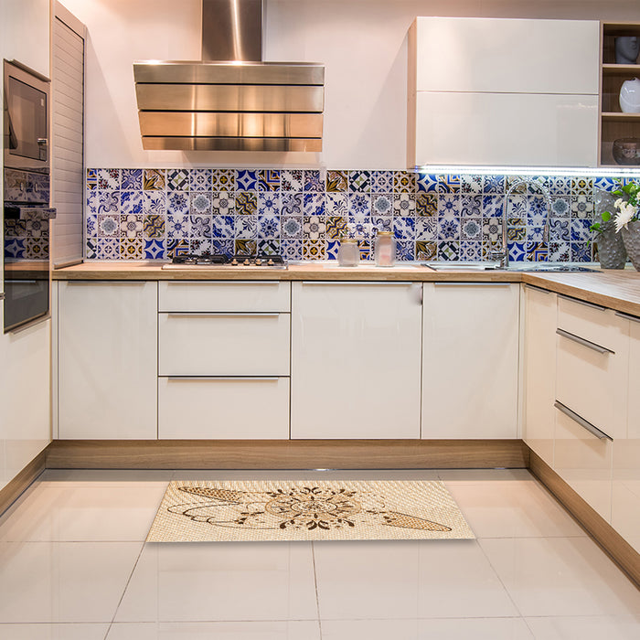 Patterned Bronze Brown Rug in a Kitchen, pat1074org