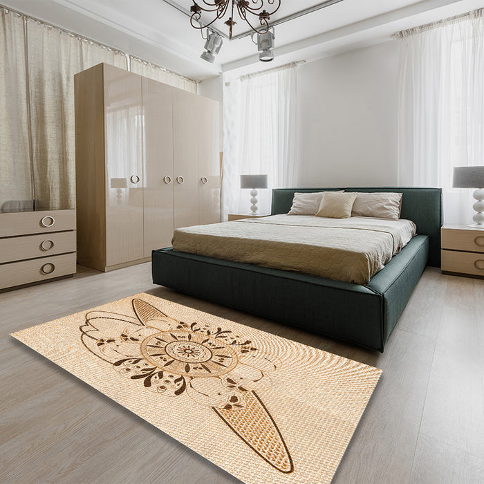 Patterned Bronze Brown Rug in a Bedroom, pat1074org