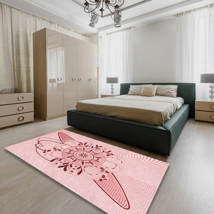 Patterned Light Rose Pink Rug in a Bedroom, pat1074rd
