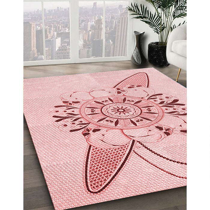 Patterned Light Rose Pink Rug in Family Room, pat1074rd