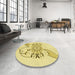 Round Patterned Orange Gold Rug in a Office, pat1074yw